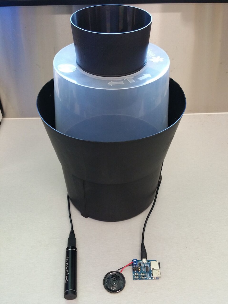 A mosquito trap with 484 Hertz generating sound-lure attached.