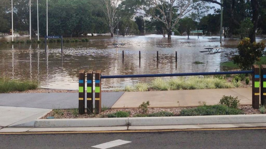 Flooding in a Gympie park as the Mary River swells in the south-east Queensland city