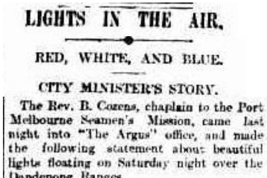 A newspaper report, with the heading 'Lights in the Air'.