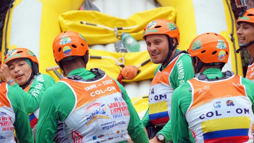 Colombian national team in boat