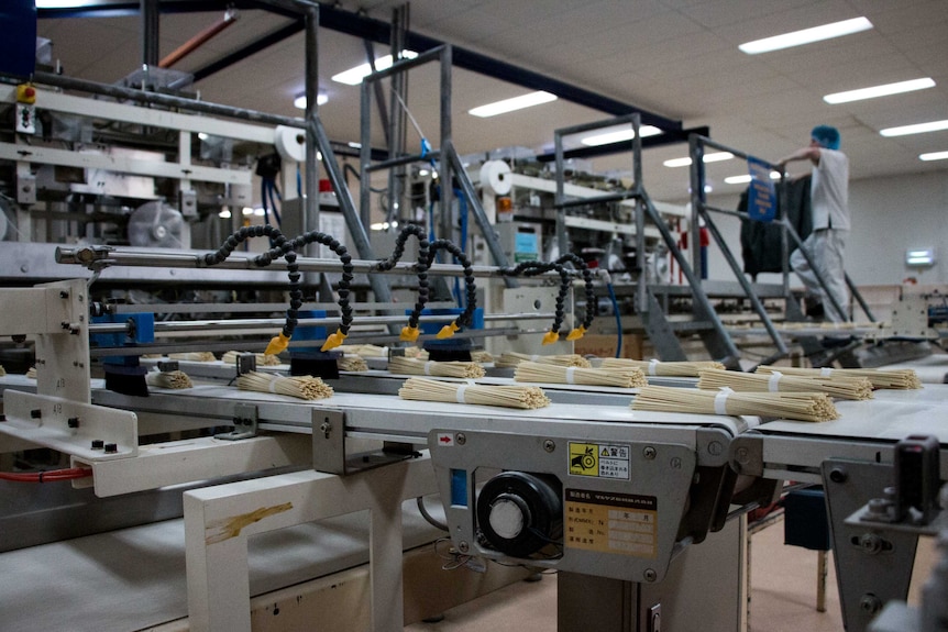 Noodle production line at the Hakubaku factory in Ballarat.