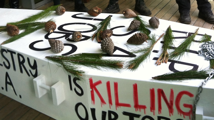 Message on a mock coffin