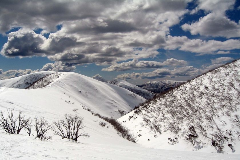 Snow covers the Victorian Alps at Mt Hotham, Victoria.