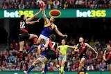 Essendon and West Coast at a centre bounce