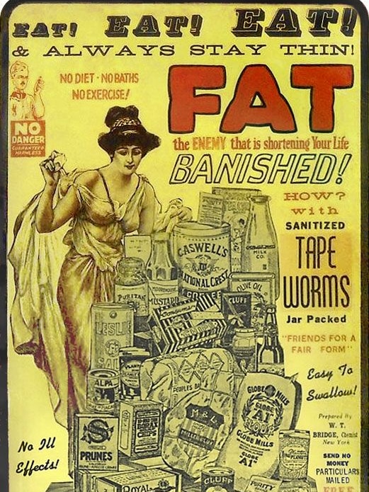 An advertisement for the tape worm diet