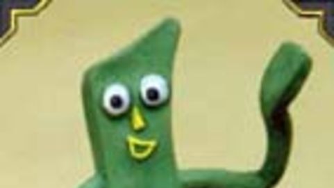 Gumby, the clay figurine, giving a wave.
