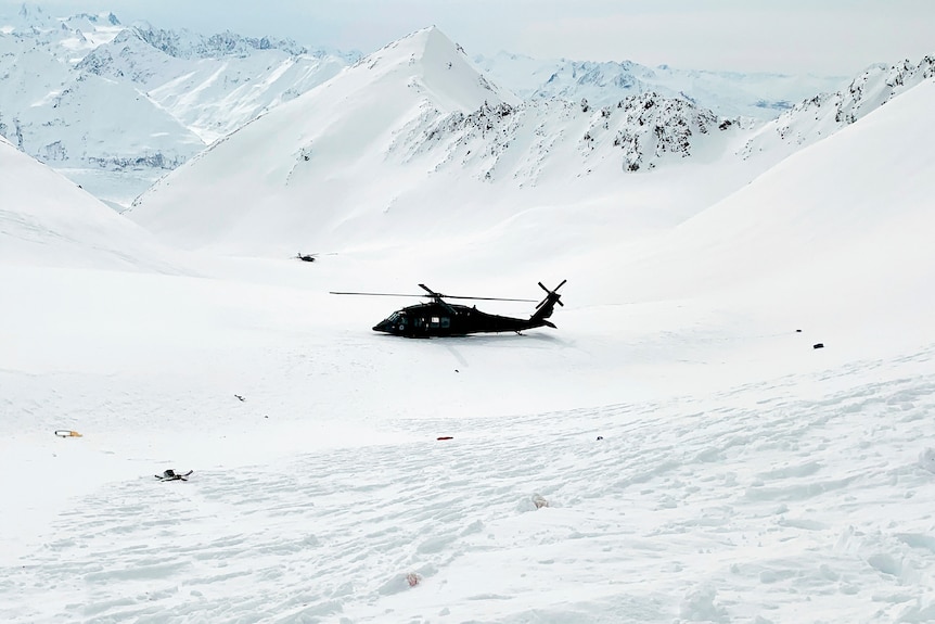 The scene of a helicopter crash in Alaska.