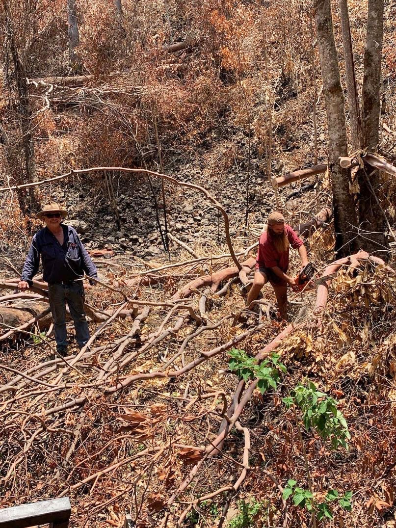 Bill Thompson stands on burned-out land at his cattle property near Cunninghams Gap.