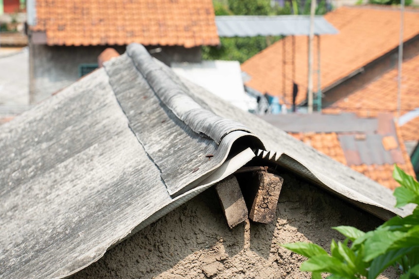 A shot of a tin roof in Indonesia