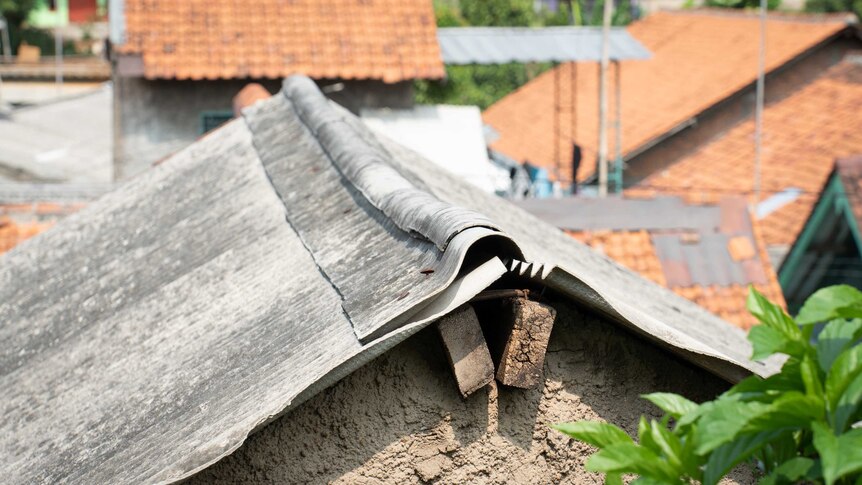 A shot of a tin roof in Indonesia