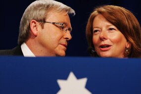 File photo: Kevin Rudd and Julia Gillard at the ALP National Conference 2009 (Getty Images: Lisa Maree Williams)