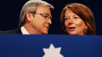 File photo: Kevin Rudd and Julia Gillard at the ALP National Conference 2009 (Getty Images: Lisa Maree Williams)