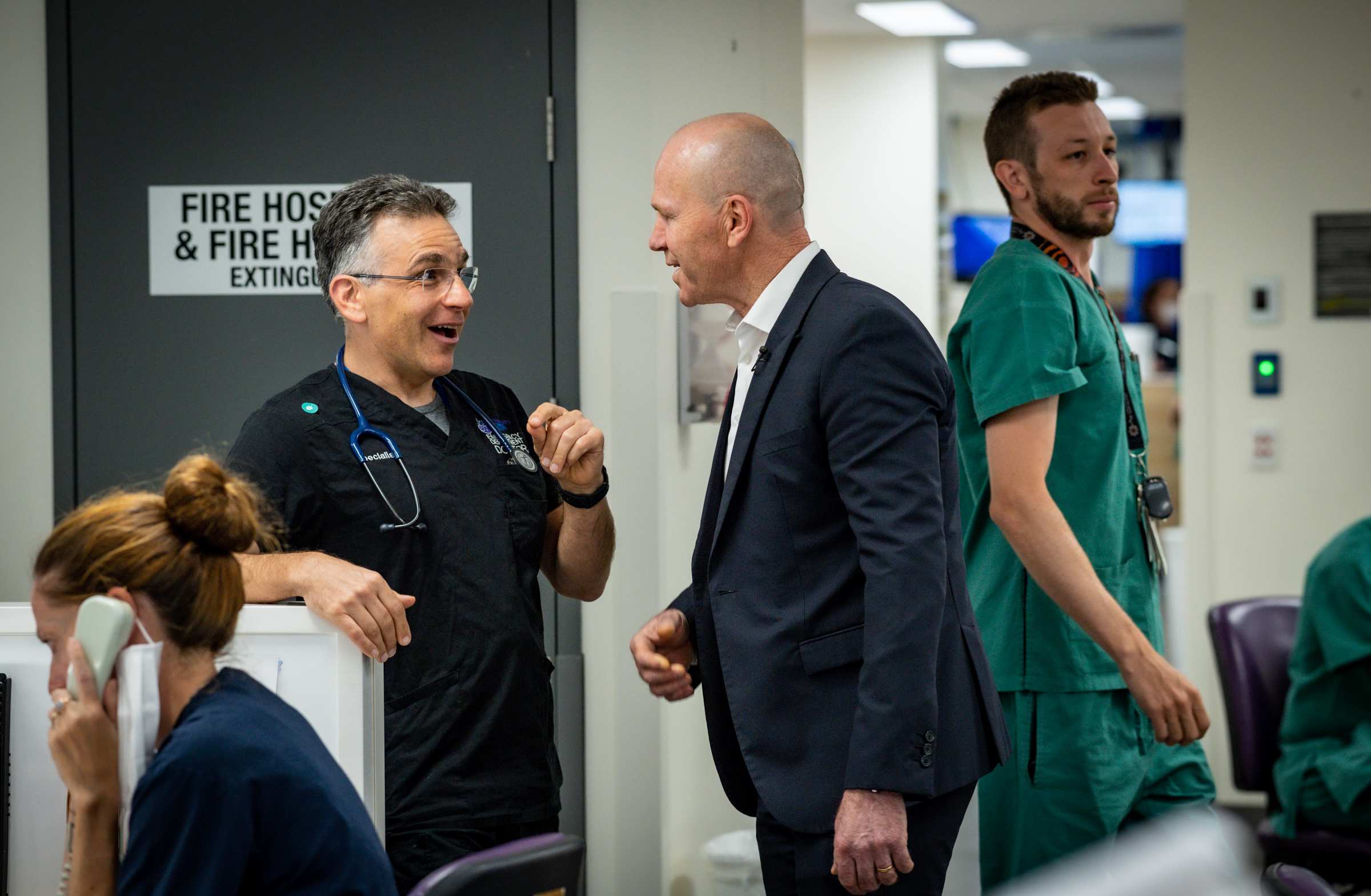 Workers in an emergency room environment