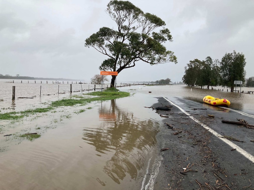 Water inundates a road