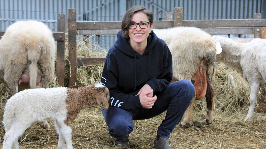 Nicole Gilliver with lambs at Grandvewe