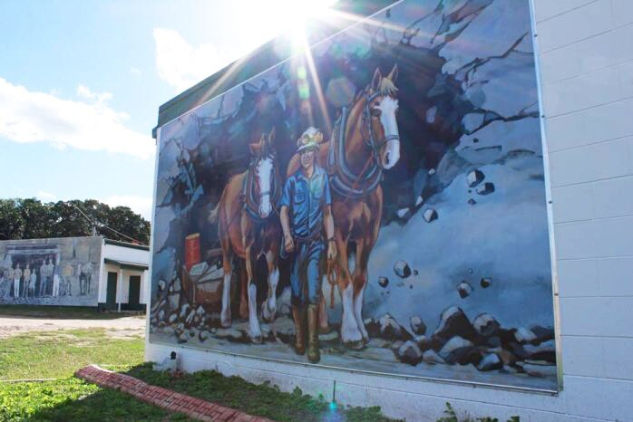 Paintings in Collinsville of working pit ponies