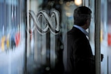 The Australia Broadcasting Corporation logo on a door at the Ultimo studios, Sydney