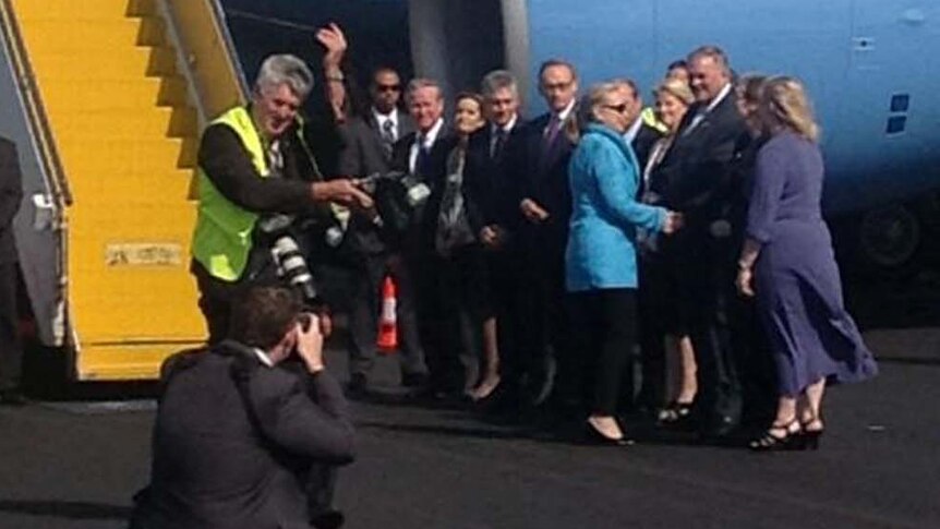 Hillary Clinton arrives at Perth airport