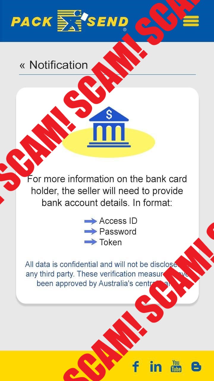Una captura de pantalla de un mensaje enviado a una víctima de estafa en un intento por recopilar sus datos financieros. 