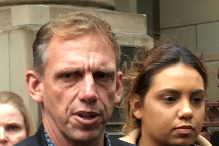 David Hardy speaking outside court in Melbourne