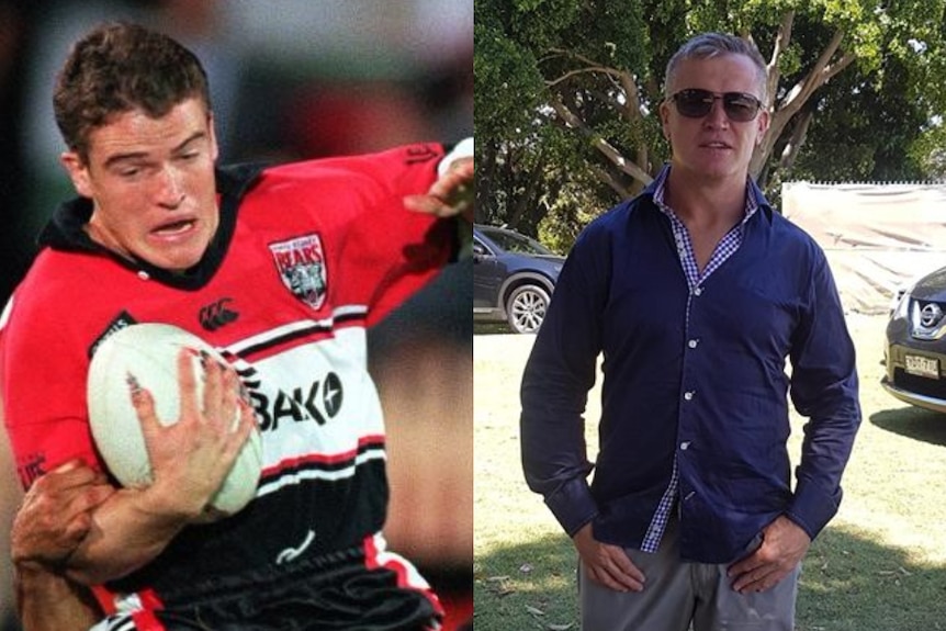 Matt Seers playing for the North Sydney Bears (l) and a recent photo (r)