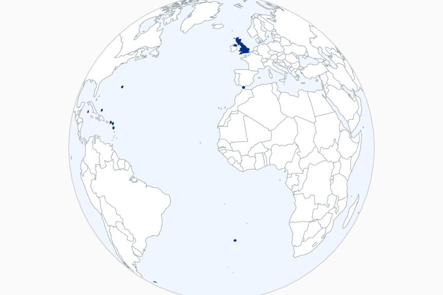 A globe shows the UK highlighted, as well as a few small islands off America.