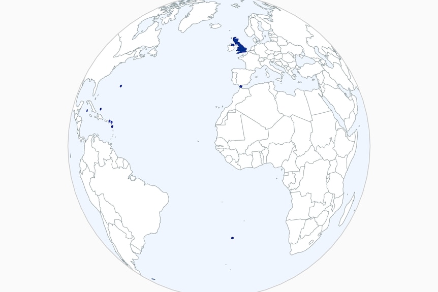 A globe shows the UK highlighted, as well as a few small islands off America.