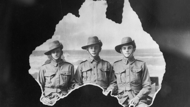 Three Anzacs framed by map of Australia