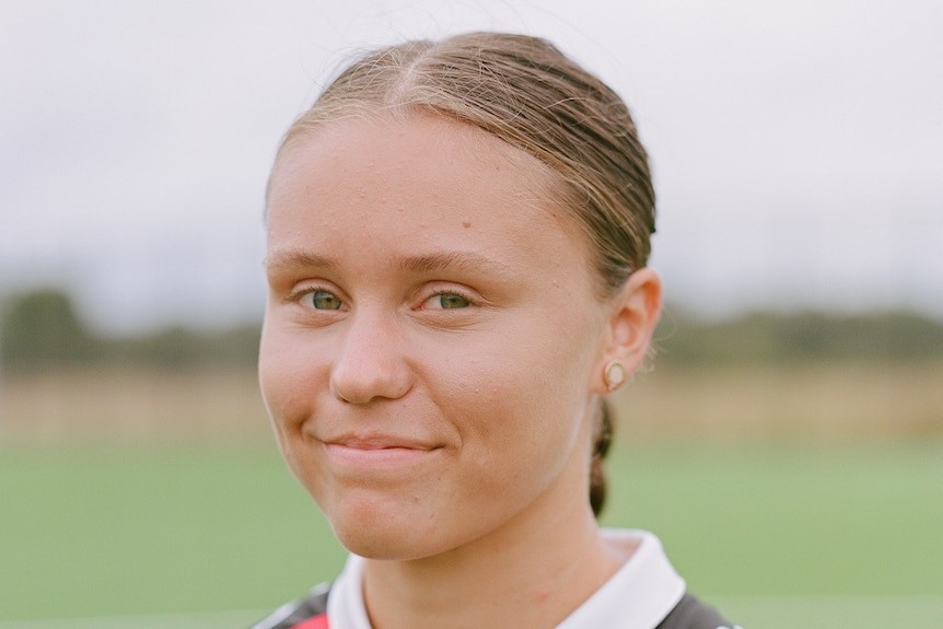 Close-up of Bryleeh Henry wearing her club jersey