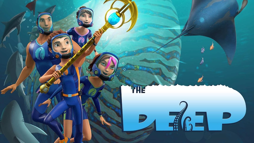 An underwater CGI family with sharks and the title "The Deep"