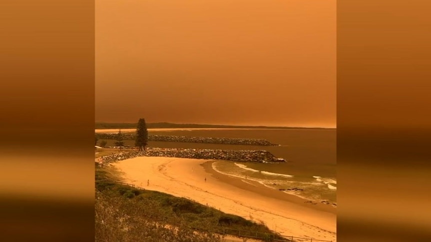 Bushfires blanket Port Macquarie in orange haze