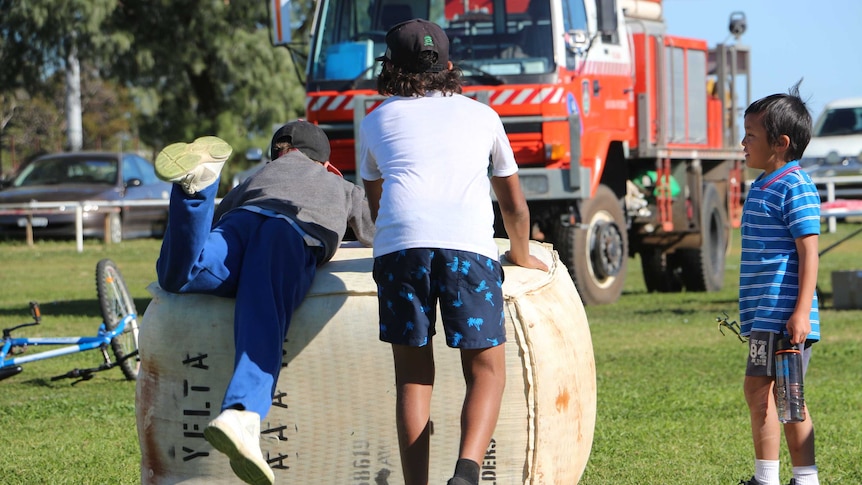 Kids play at Wilcannia's 150th anniversary celebrations.