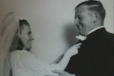 A black and white wedding photo