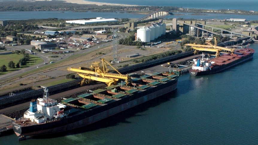 A ship being loaded with coal at Port Waratah Coal Services in the Port of Newcastle.