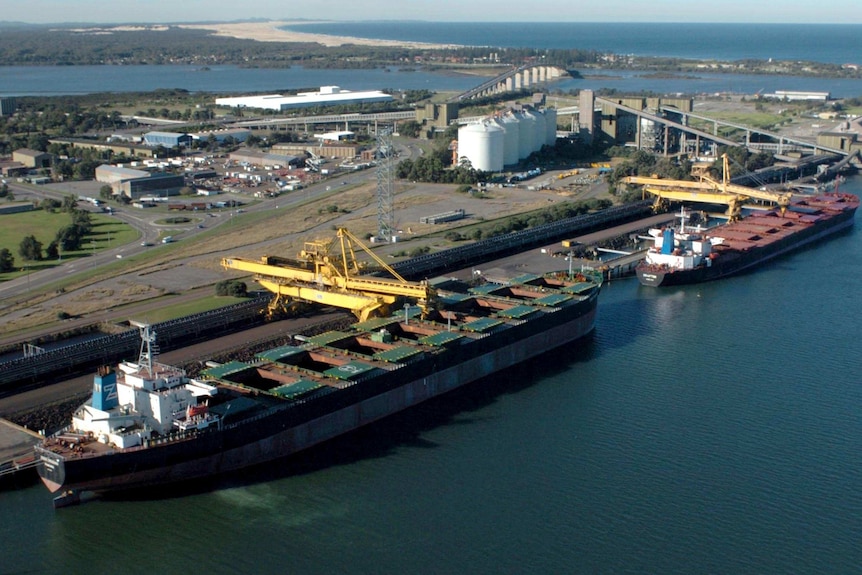 A ship being loaded with coal at Port Waratah Coal Services in the Port of Newcastle.