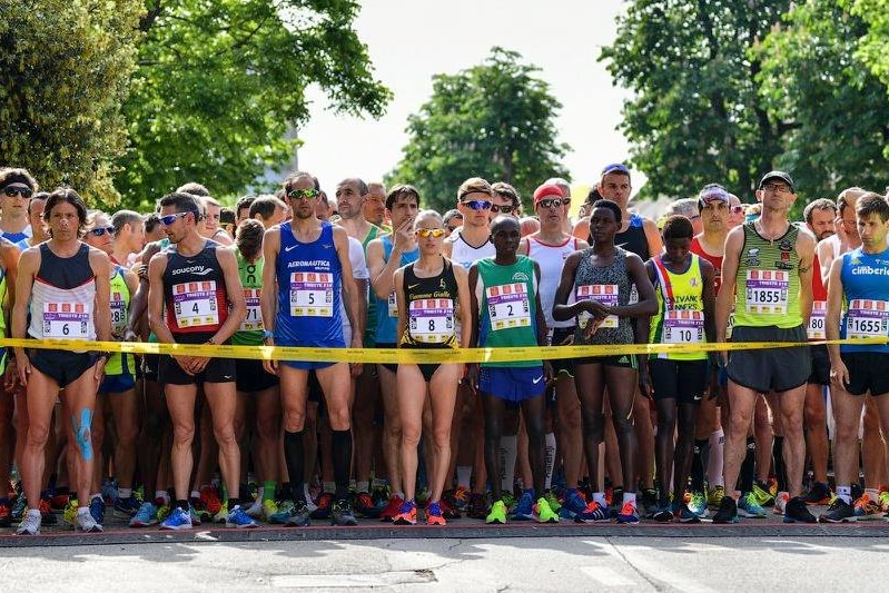 Competitors line-up to begin the 2018 Trieste half-marathon in northern Italy.