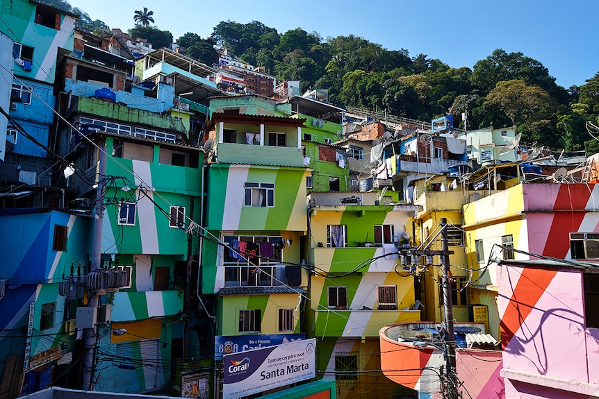 Brightly coloured houses in the Santa Marta favela.