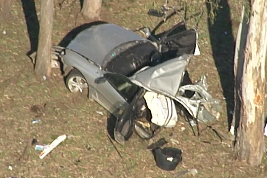 A car torn in two in a serious crash