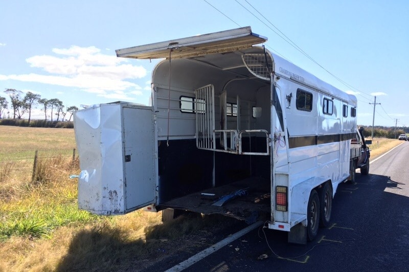 Horse float involved in motorcycle fatality.