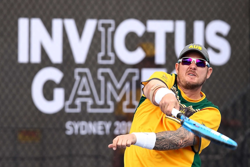 Australian Invictus wheelchair tennis competitor Jamie Tanner in action at Sydney Olympic Park.