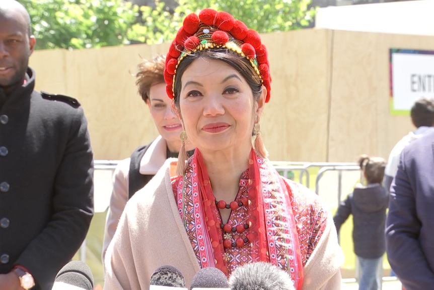 JIng Lee, who is South Australia's Assistant Minister to the Premier, addresses the media.