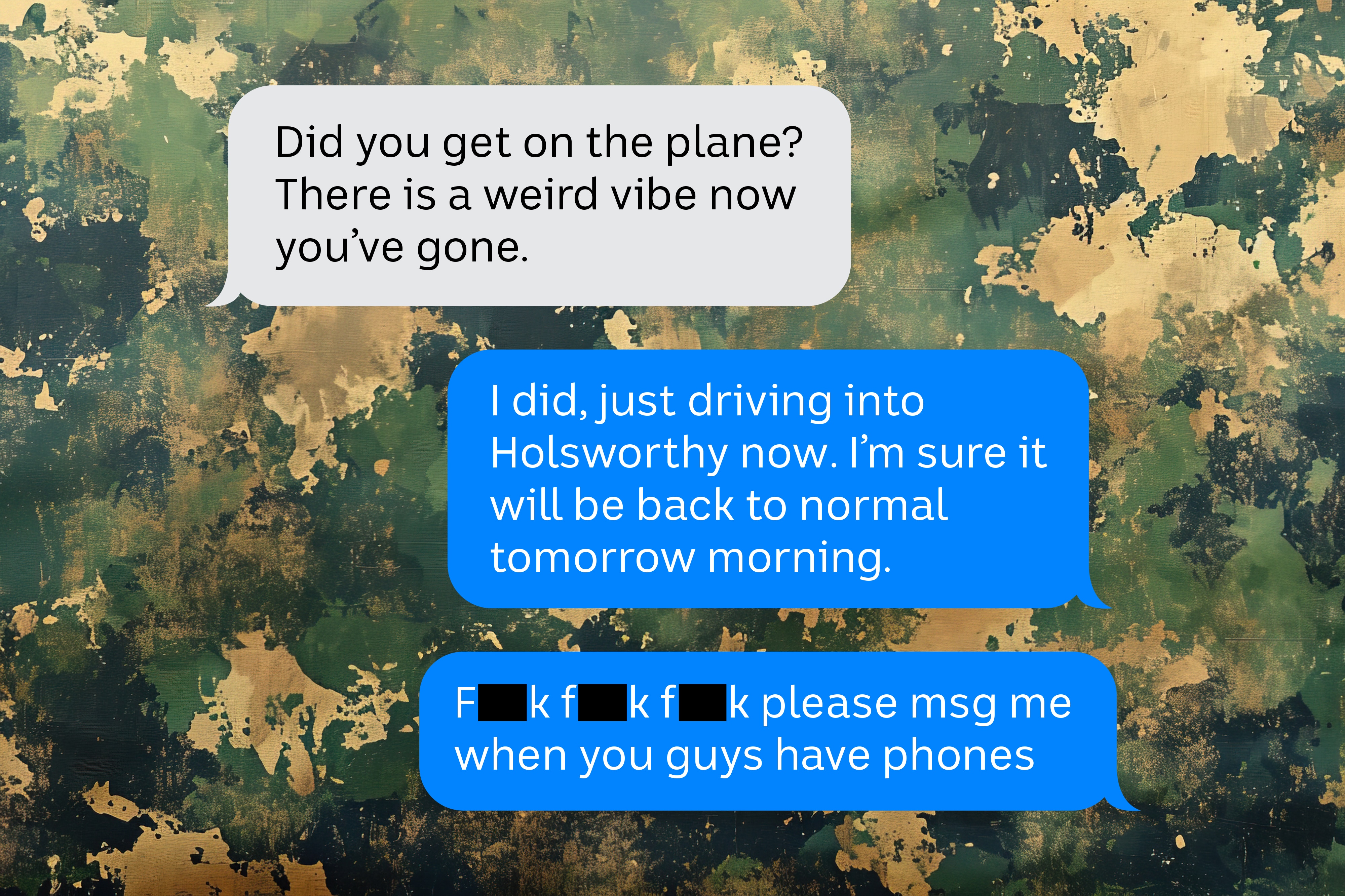 Text messages on generic army background