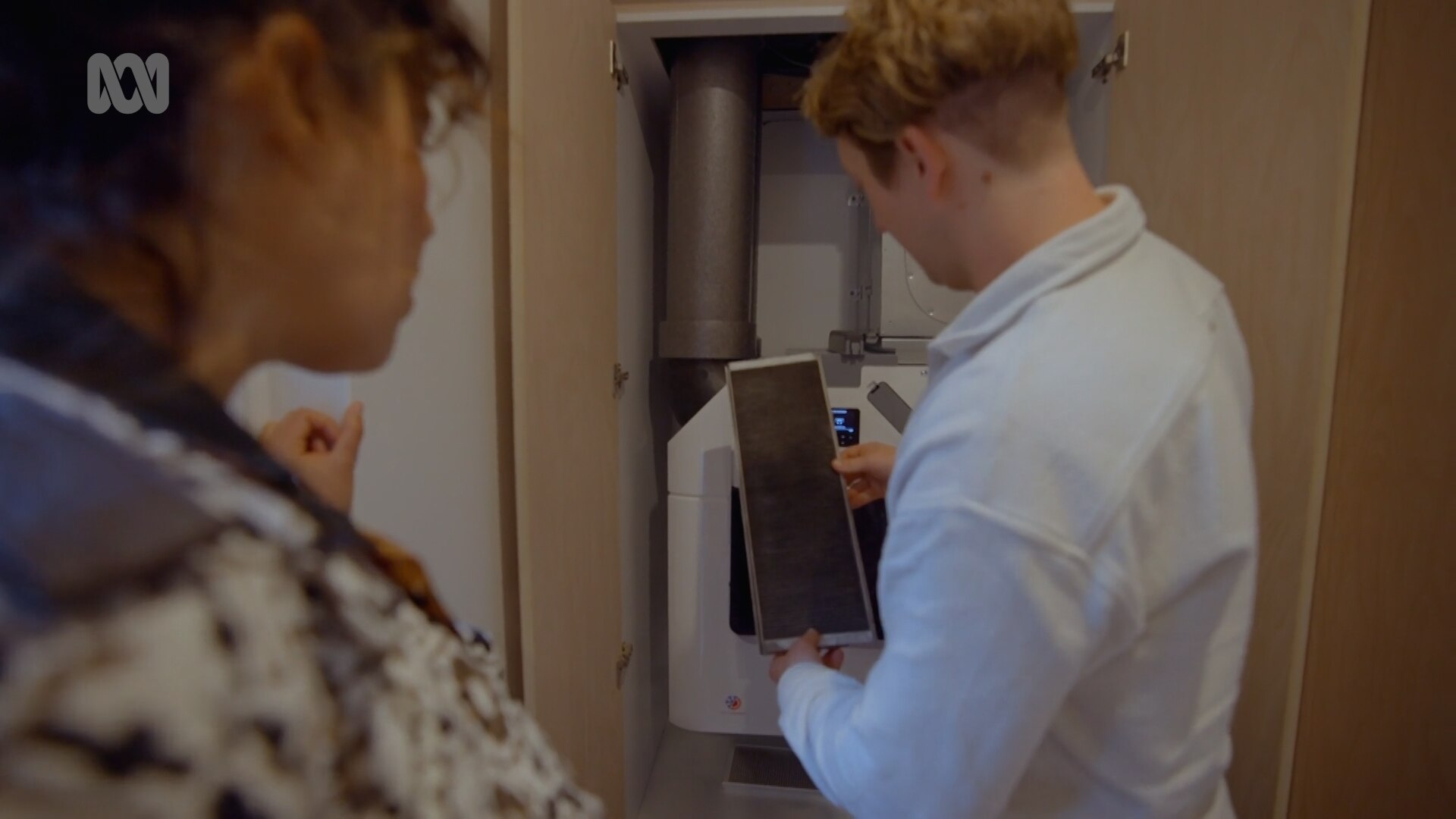 Dylan showing the HRV filter system - ABC News