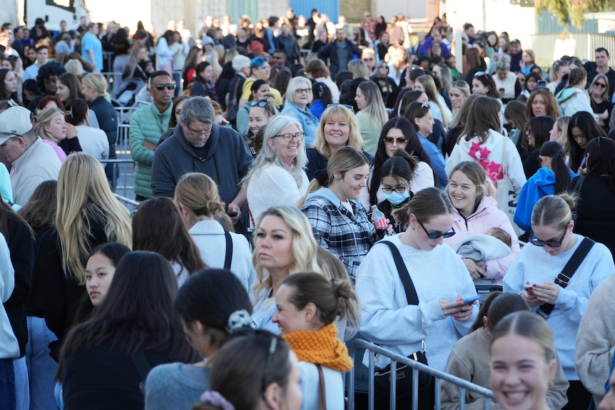 A large crowd lining up for a fashion event in Perth.