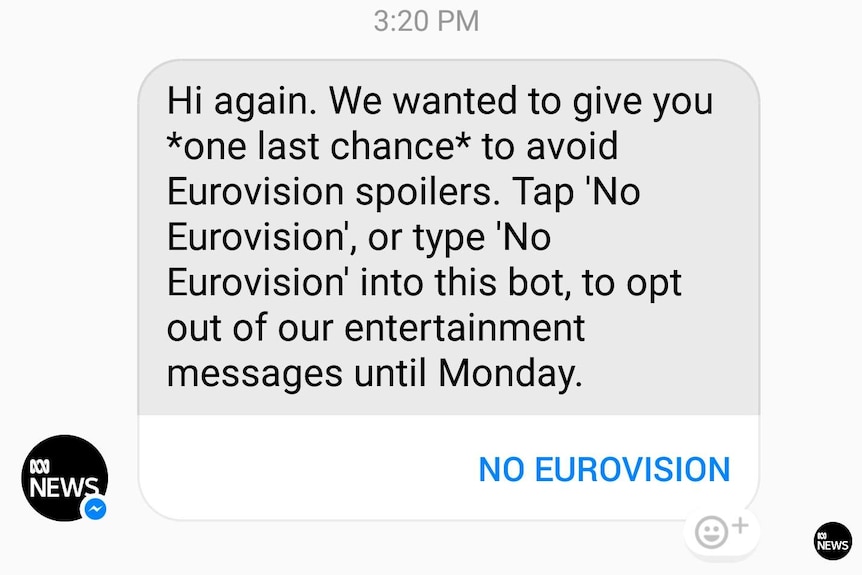 A screenshot from Facebook messenger about Eurovision 2017.