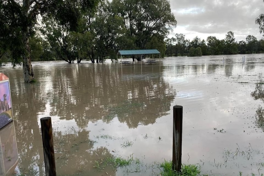 Floodwater over a park