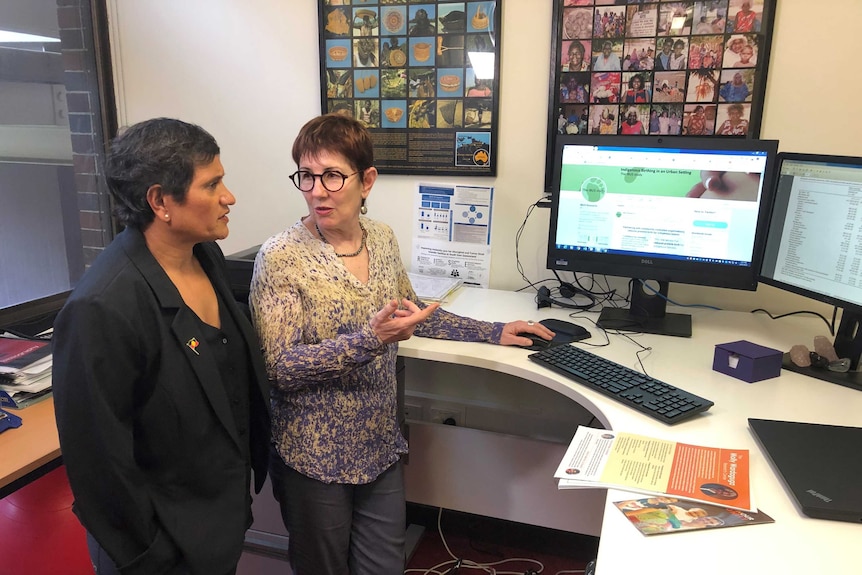 Sue Kildea and Yvette Roe discuss the program at the Mater Hospital.