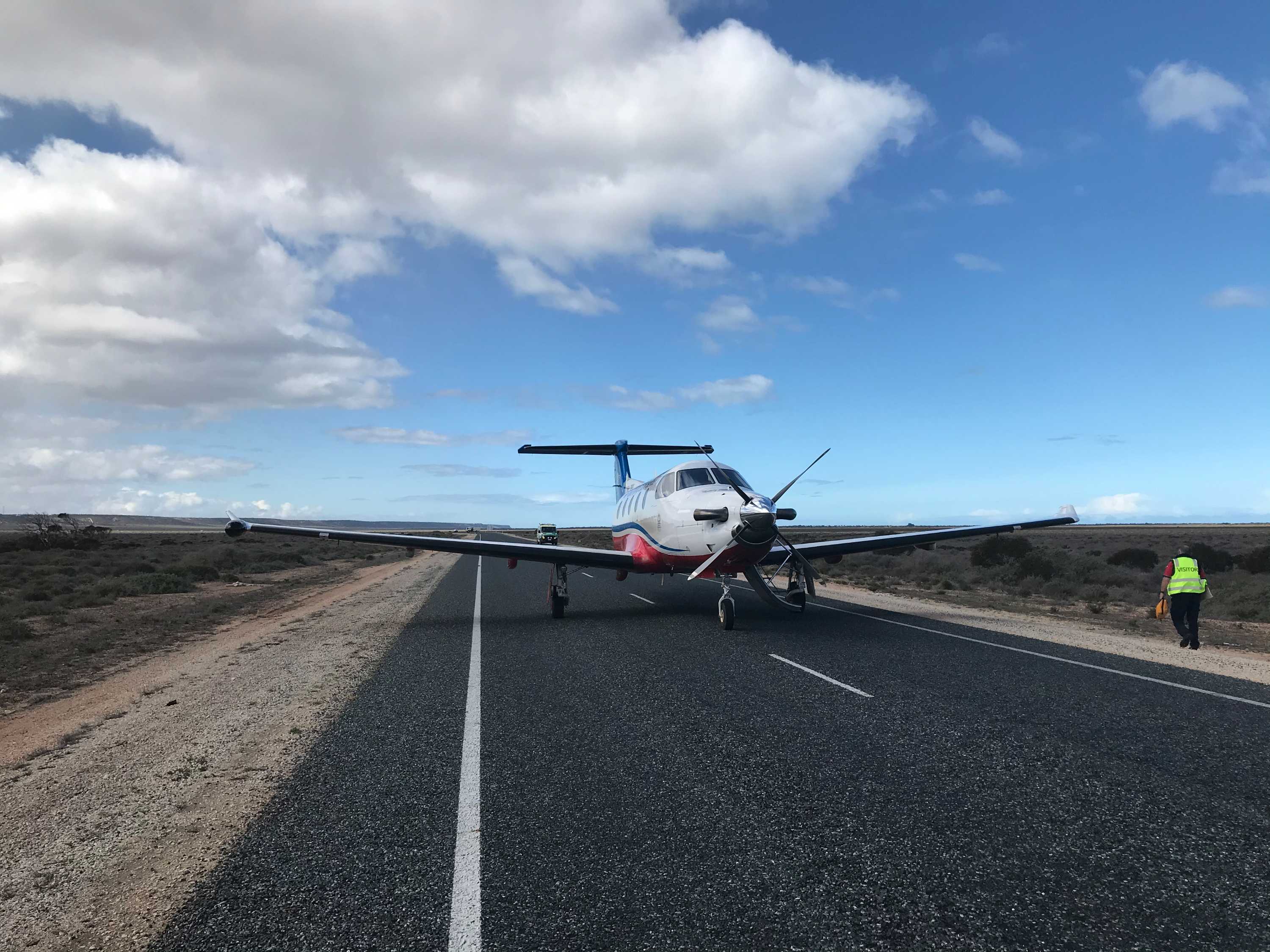 RFDS plane parked on the Eyre Highway