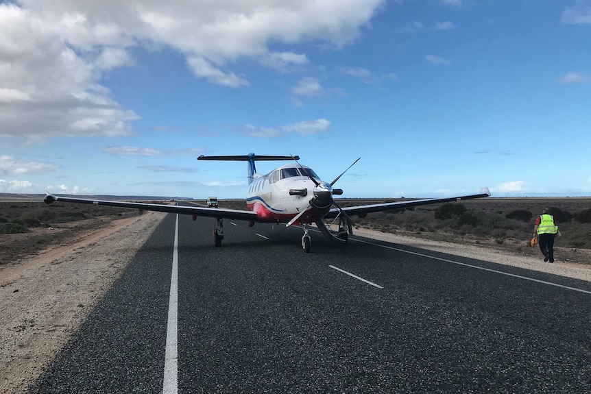 RFDS plane parked on the Eyre Highway