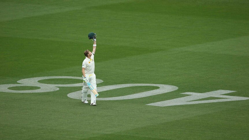 Steve Smith celebrates his century against India